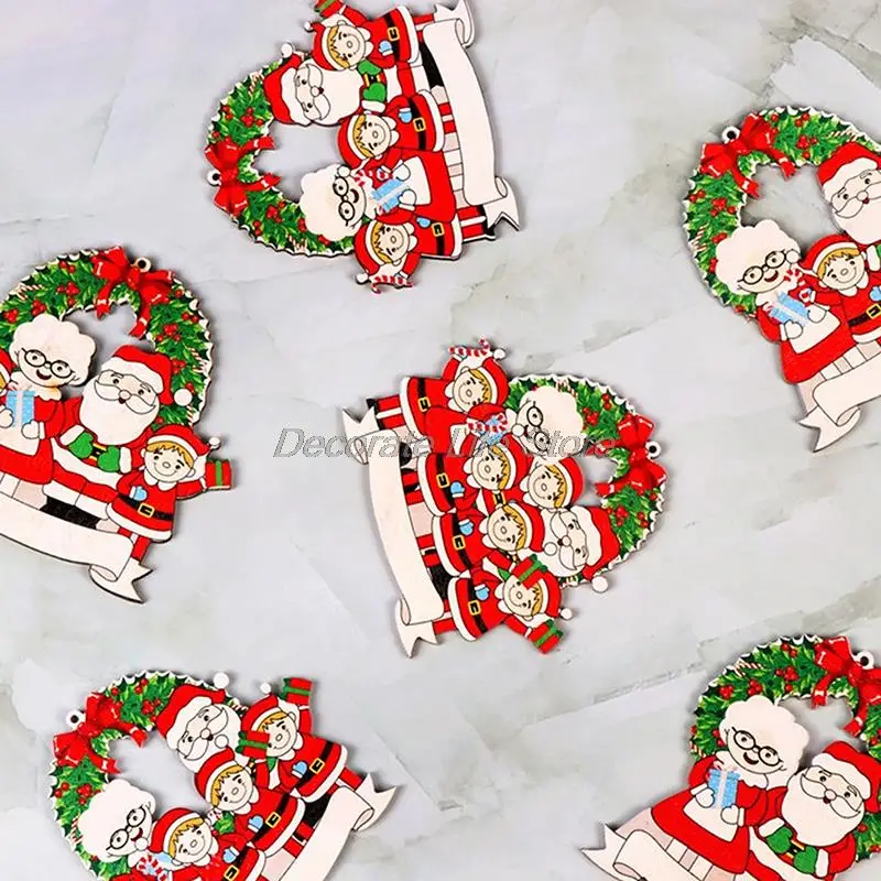 

Christmas Tree Family Hanging Pendant Wooden Snowman Figurine Adorable Decor