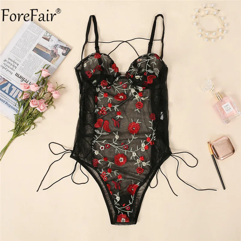 Сексуальное Кружевное боди Forefair летнее черное на бретелях спагетти Бандажное