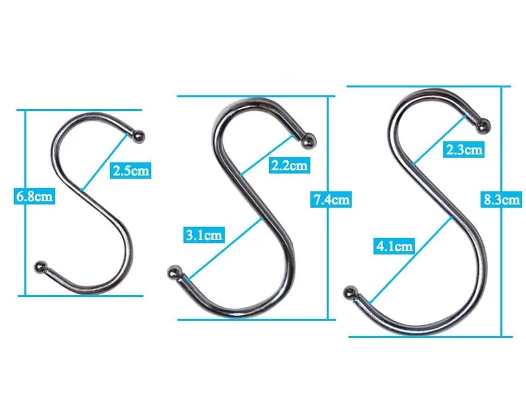 

10pcs S Shaped Hooks Clasp Stainless Steel Railing S Hanging Storage Hook for Home Kitchen Bathroom Organizer Holder Tools