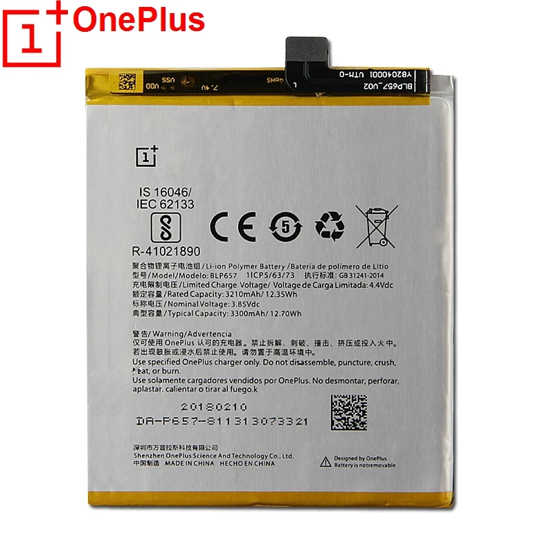 OnePlus Сменный аккумулятор для телефона BLP657 для 1+ 6 OnePlus 6 настоящая батарея для телефона с бесплатными инструментами 3300 мАч