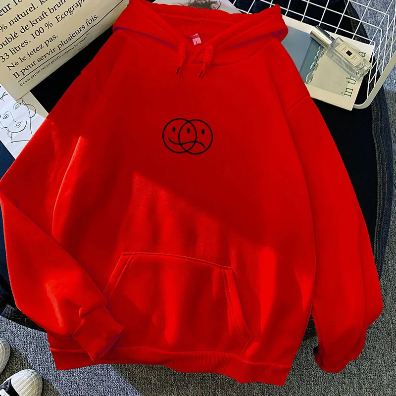 

Smile Sad Face Line Print Korean Streetwear Sweatshirt Men Women Casual Pullover Hip Hop Long Sleeve Hoodies Sportswear Tops