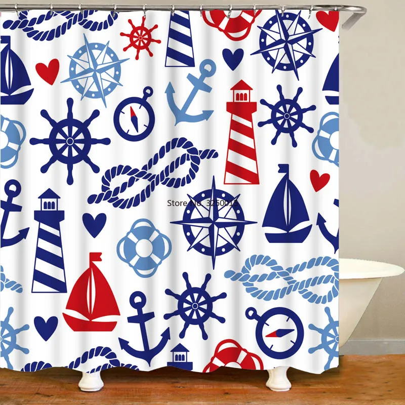 Домашний Декор Морской темно-синий якорь шнур Маяк душевая занавеска набор для