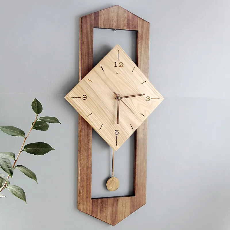 

Wooden Pendulum Wall Clock Silent Living Room Vintage Creative Wall Watch Single Face Zegar Scienny Home Decoration BY50WC