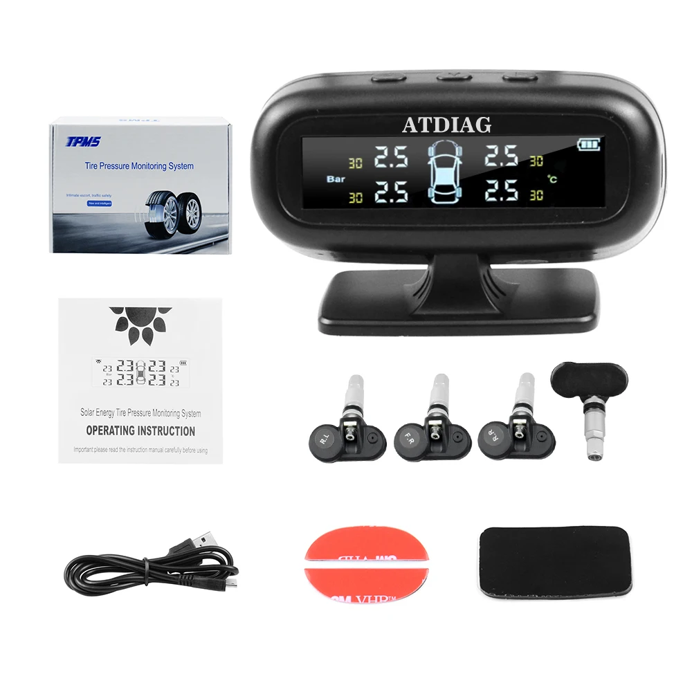 ATDIAG TPMS USB солнечная зарядка бар Psi C' дисплей давления в шинах сигнализация