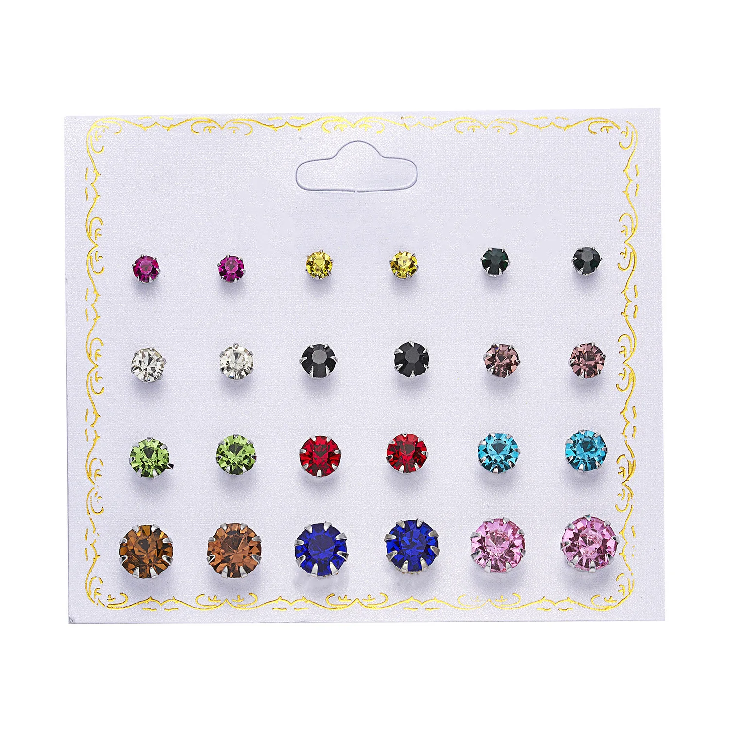 

New Style Paper Card Zircon Earring Versitile 12 Pairs Pearl Flower Bow Card Earrings Female Earrings Set Earrings Trendy 2020