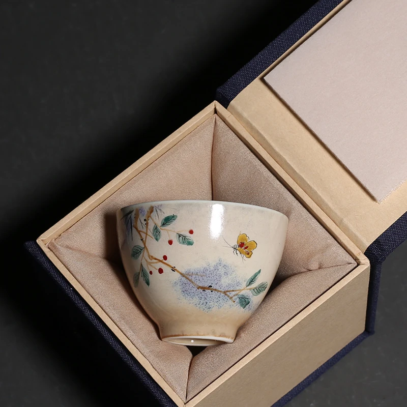 

70ml Kiln Change Pottery Teacup Hand Painted Ceramic Kung Fu Tea Cup Master Cups Pu'er Tea Bowls Vintage Drinkware Teacups Gift