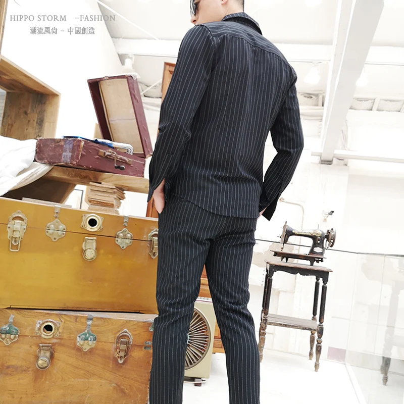 Мужской облегающий комплект из 2 предметов: рубашка + штаны Модный повседневный