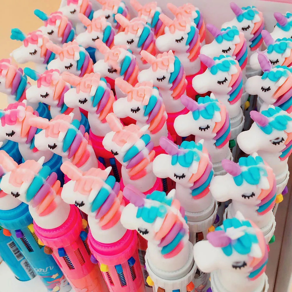 

10 Colors Unicorn Ballpoint Pen Multifunction Colorful Ball point pens Writing Cute Office School Stationery