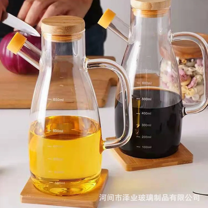 

Transparent Glass Oil Bottle with Handle Scale Heat-resistant Lecythus Kitchen Tools Soy Vinegar Sauce Container
