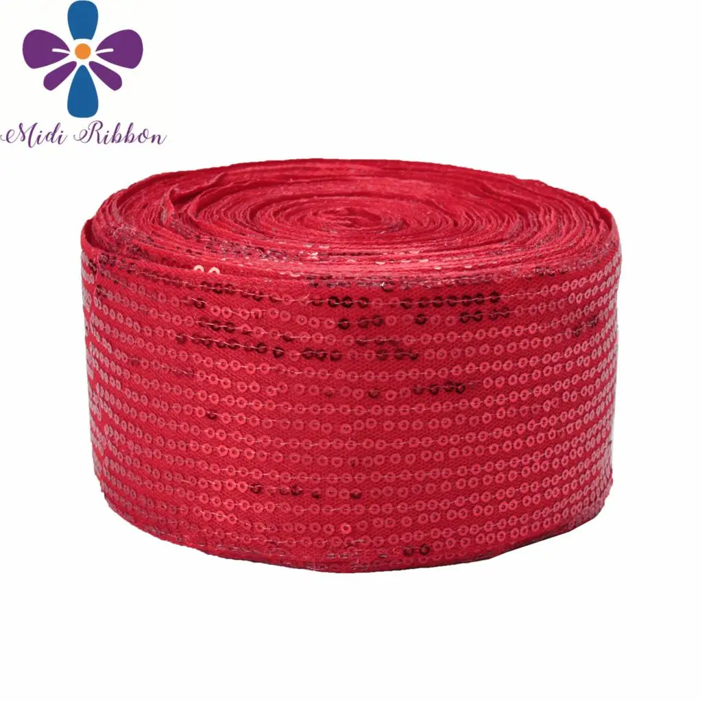 

3"75mm Shiny Sequin Cutting Ribbon DIY Hair Band Gift Bowknows Making 25yards/roll Black Blue Red Small Squins Sewing Fabric