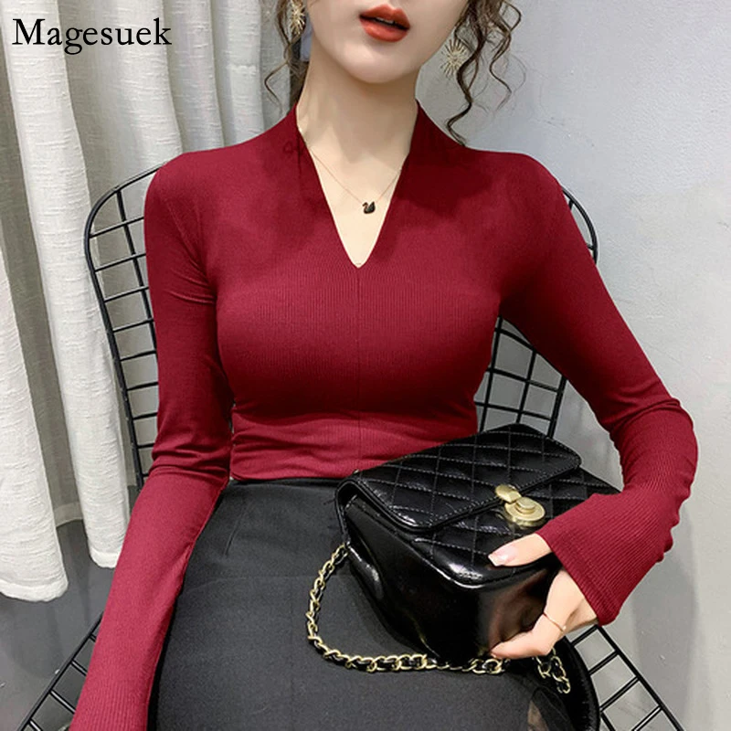 

Autumn Fashion Elegant Cotton Shirts Women V-neck Pullover Long Sleeve Top Women Casual Winter Blouses For Women Blusas 11411