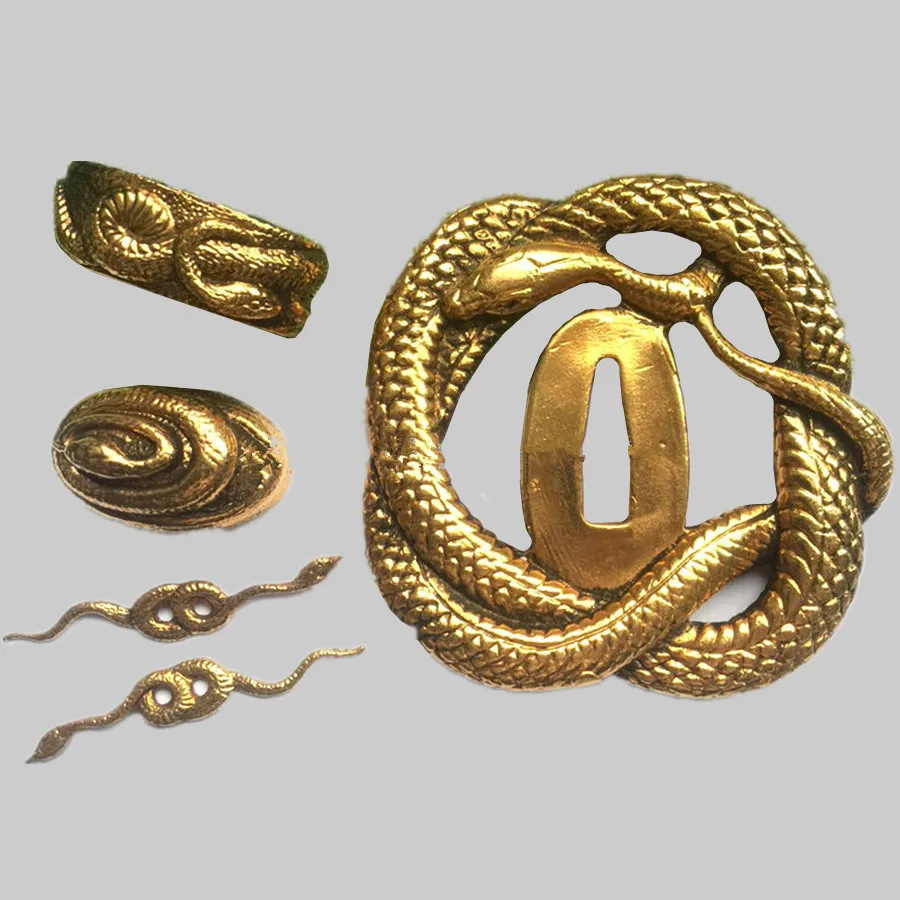 Высокое качество змеиная тема TSUBA Kashira Fuchi Menuki Катана японский самурайский меч DIY