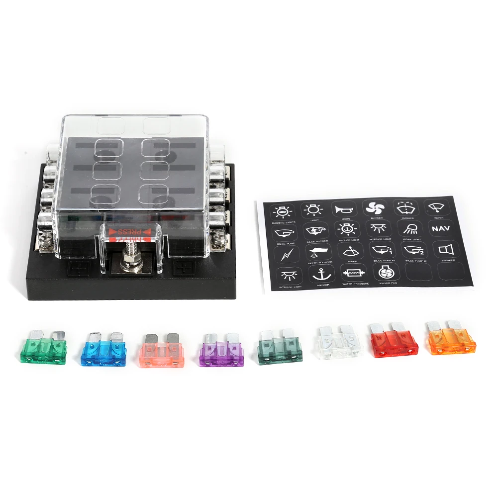 

Blade Fuse Holder 8-Way Circuit Standard Blade Fuse Box With Transparent Pc Waterproof Cover For Car Ship And Ship