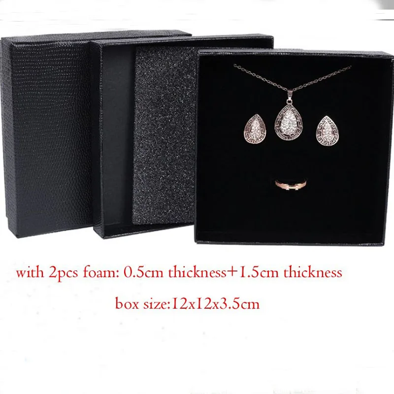 Boxes For Jewelry Free shipping 25pcs/lot 12x12x3.5cm Black necklace pendant Packing boxes Jewellery Organizer Gift Box For Ring
