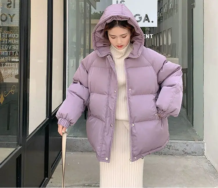 

2021 Women Short Jacket Winter Thick Hooded Cotton Padded Coats Female Korean Loose Puffer Parkas Ladies Oversize Outwear