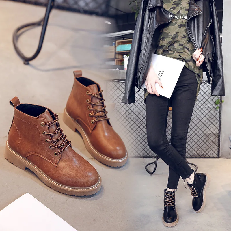 Классические модные Женские осенние ботильоны высокого круглый носок в