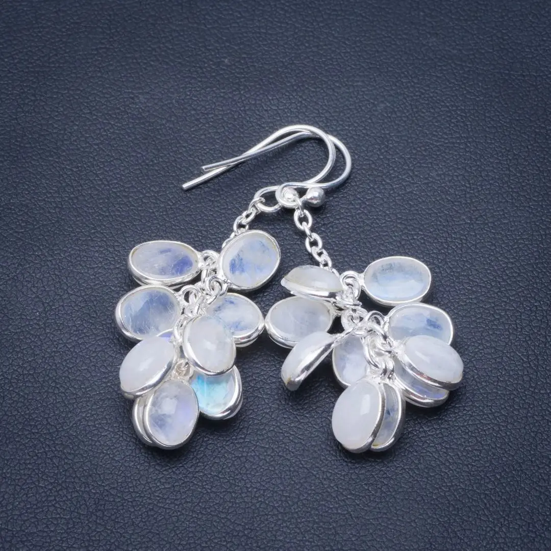 

Natural Rainbow Moonstone Handmade Unique 925 Sterling Silver Earrings 1.75" B2359