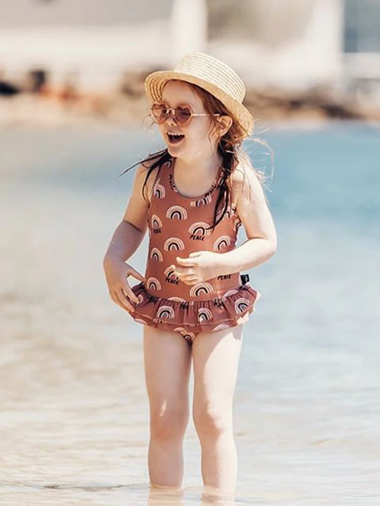 Children Baby Girls Rainbow Leopard Print Swimsuits Swimwear One Piece Outdoor Beach Holiday Party Beachwear | Мать и ребенок
