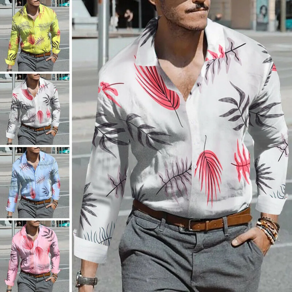 SAGACE легкие и свободные мужские топы праздничные цветочные рубашки с длинным