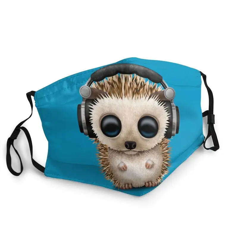

Cute Baby Hedgehog Deejay Wearing Headphones Reusable Unisex Adult Face Mask Animal Protection Cover Respirator Mouth Muffle