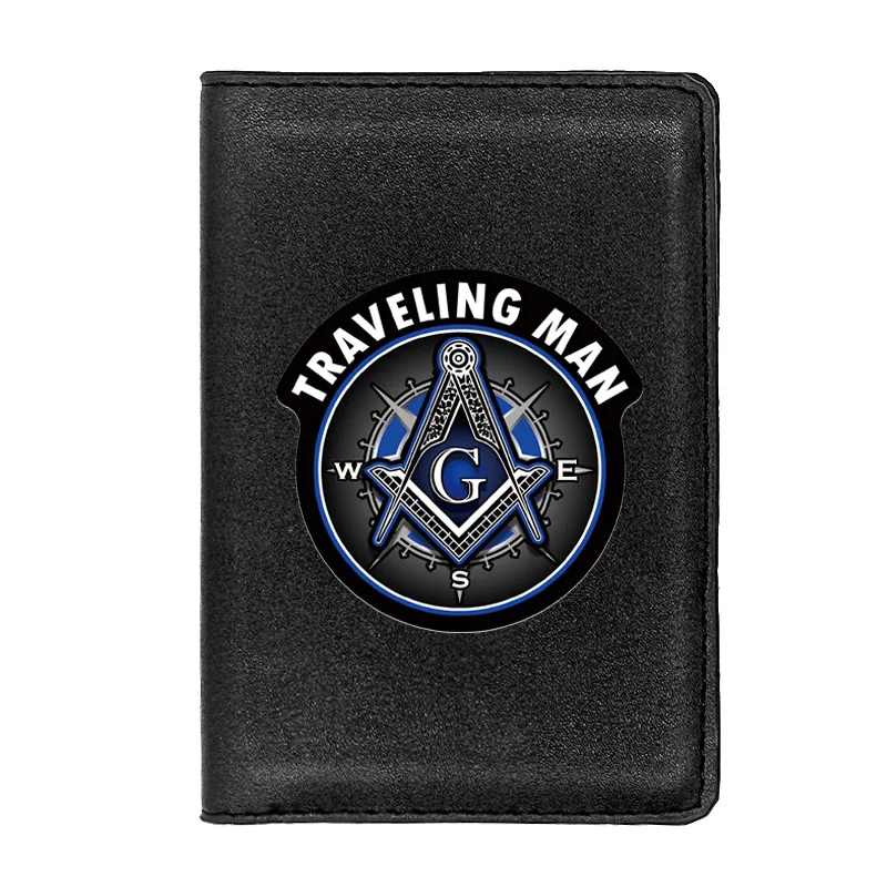 

Freemason Compass Traveling Man Passport Cover Leather Men Women Slim ID Card Holder Pocket Wallet Case Travel Accessories