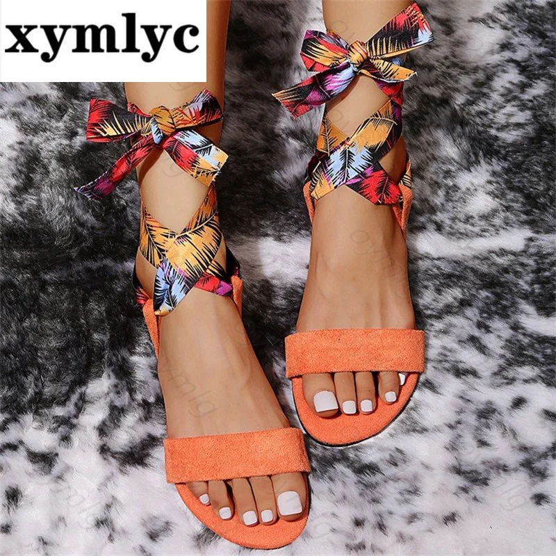 

2021 summer flat sandals casual color matching cross straps 43 large size women's sandals spot fashion womens sandals