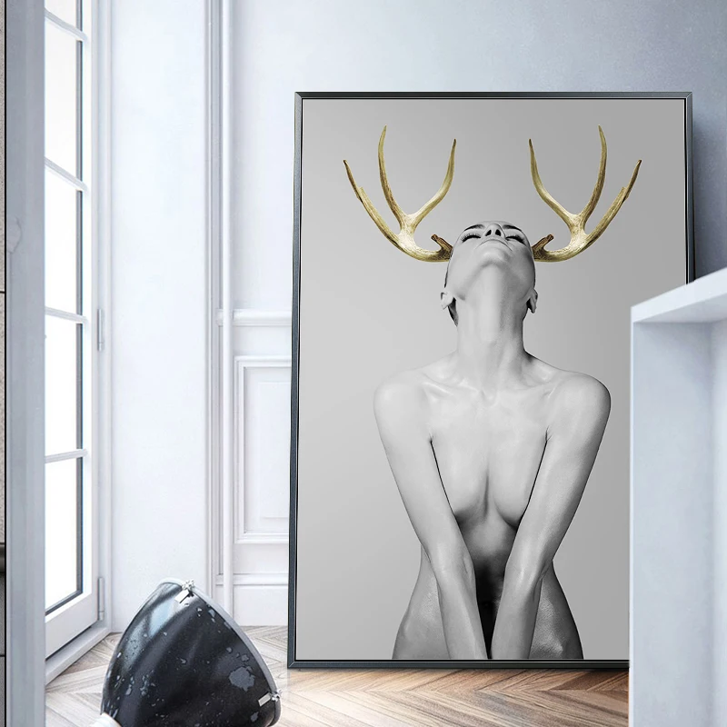 Скандинавские оленьи рожки для девочек фигурные стены Искусство на холсте