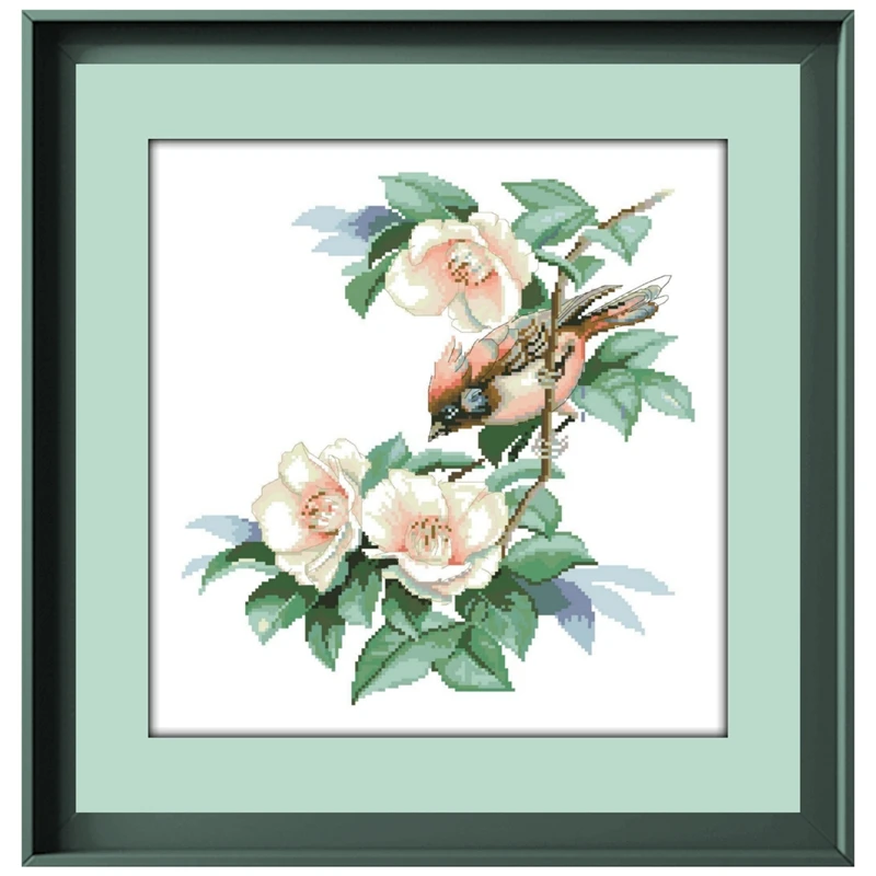 

Clear stock Flowers and bird fabric sewing craft kit aida fabric 18ct 14ct 11ct counted white cloth cotton thread cross stitch