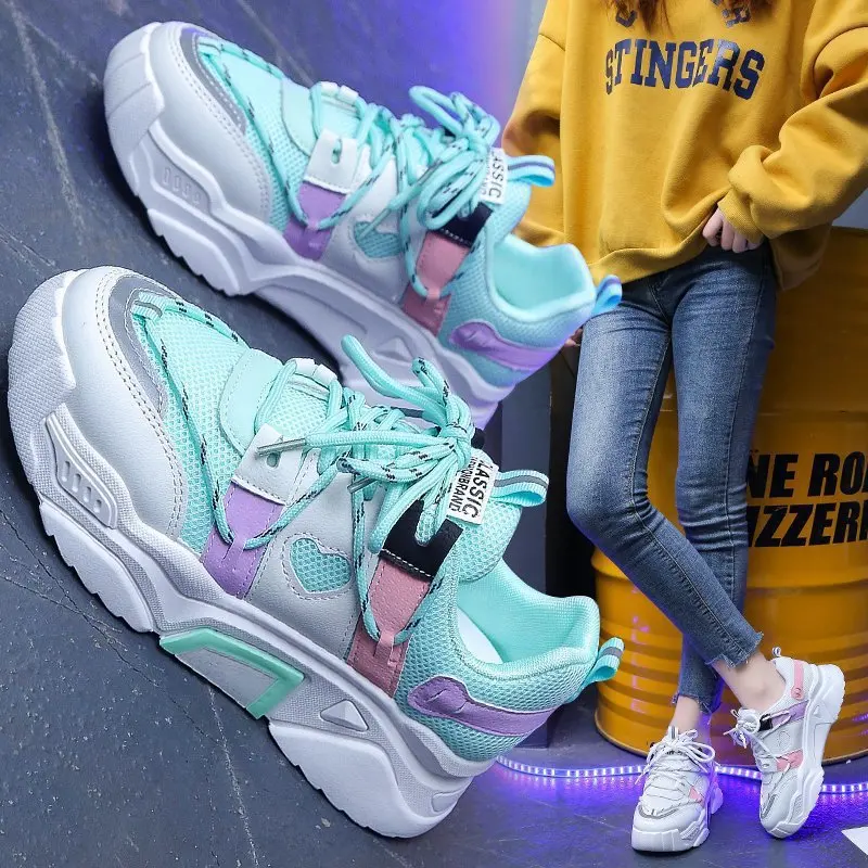 

2021 Autumn Chunky Sneakers Women Platform Shoes Fashion Breathable Height Increased Thick Bottom Ladies Trainers Basket Femme
