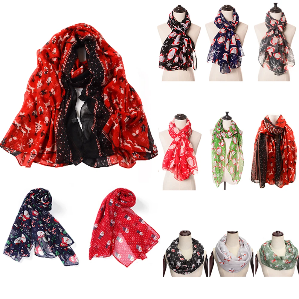 Рождественский женский шарф с Санта-Клаусом снеговиком Солнцезащитный марлевый