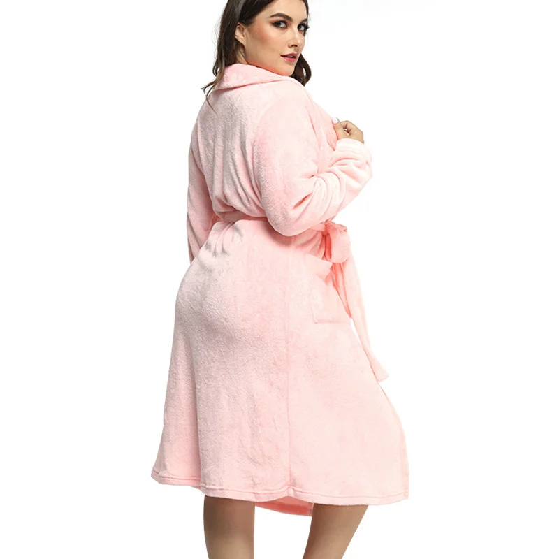 5XL размера плюс банный халат женский теплый плюшевый для сна зимний однотонный