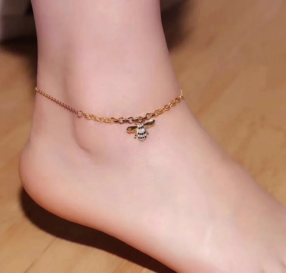 925 стерлингового серебра с милой пчелы ножные браслеты для женщин Роскошные