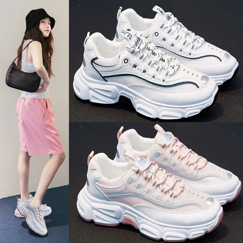 Женские кроссовки на массивной платформе Вулканизированная подошва толстая