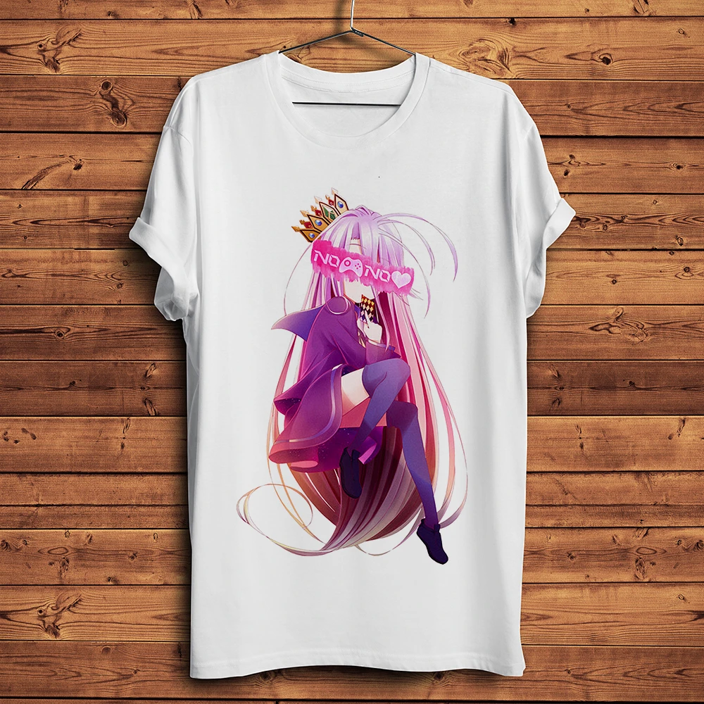

Футболка мужская с японским аниме «no game no life», повседневная короткая рубашка, крутая уличная одежда в стиле унисекс, цвет белый