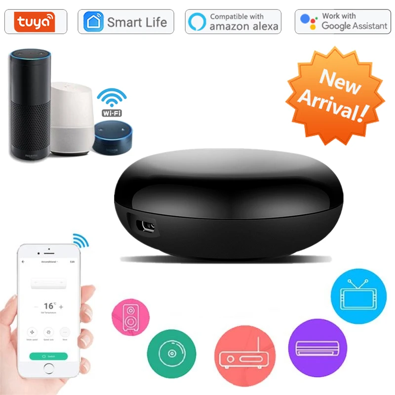 

Tuya WiFi Mini Smart Home IR Remote 360 ° 10M Controller With Alexa Tuya App For TV Air Conditioning Appliances Voice Control
