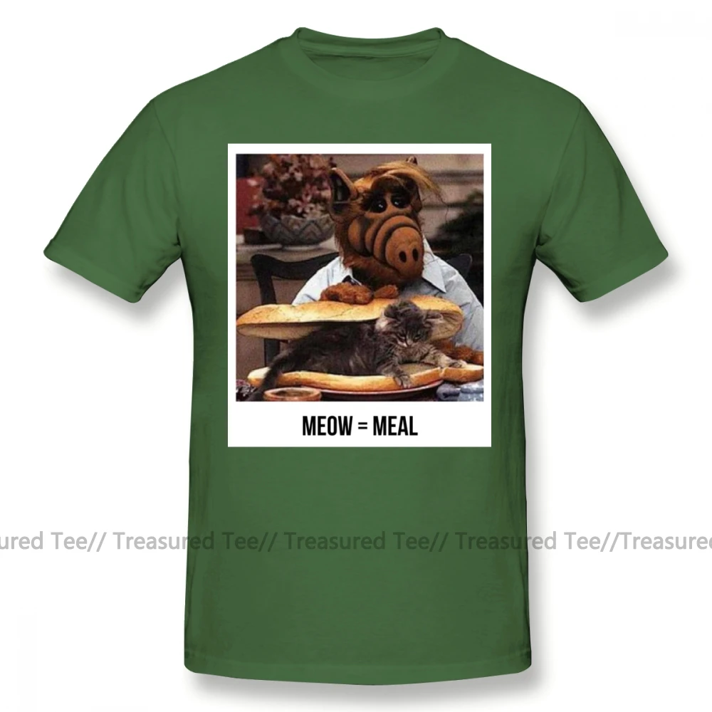Army Green Alf футболка Meow с коротким рукавом, футболка с принтом, мужская Милая пляжная Повседневная футболка из 100 хлопка размера плюс 4XL 5XL - Цвет: Army Green