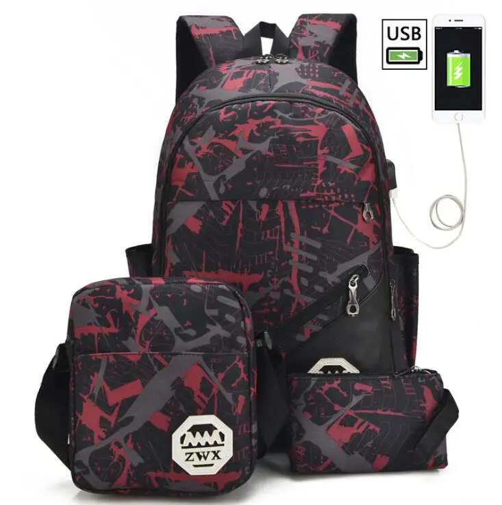Набор из 3 сумок с USB-разъемом для мужчин и женщин школьный ранец старших классов