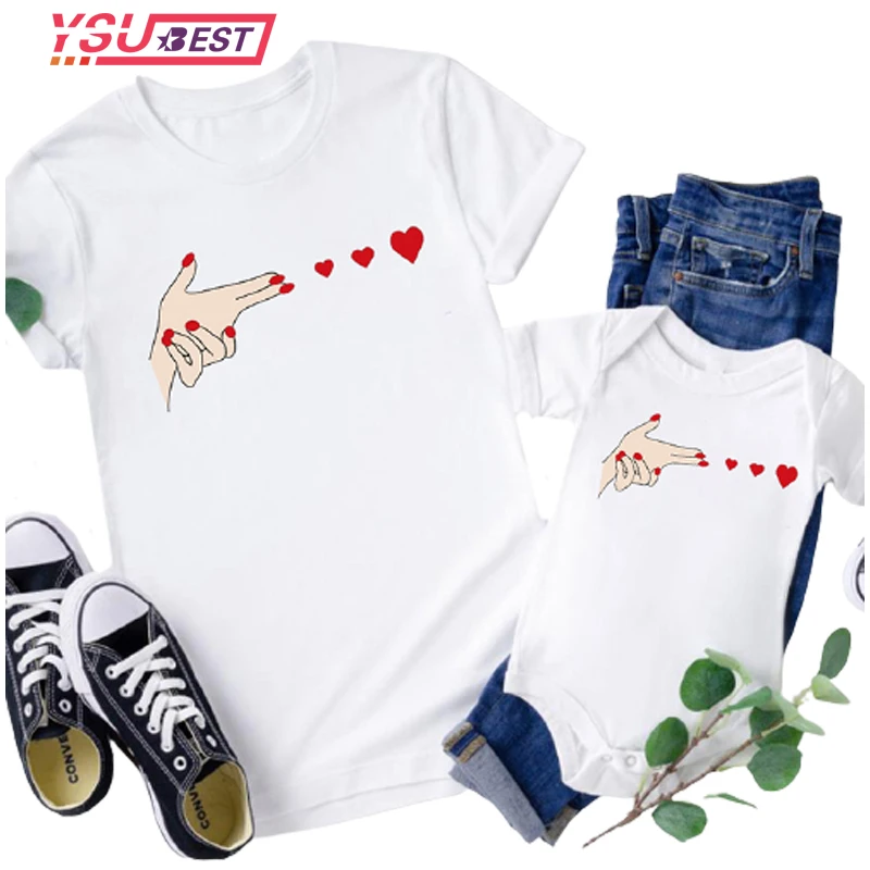 Camiseta de aspecto familiar para mam&aacute; y mi, ropa de partido familiar, Camiseta con estampado rom&aacute;ntico de verano, ropa para pap&aacute; e hijo, familia de las cuatro, 2021-0
