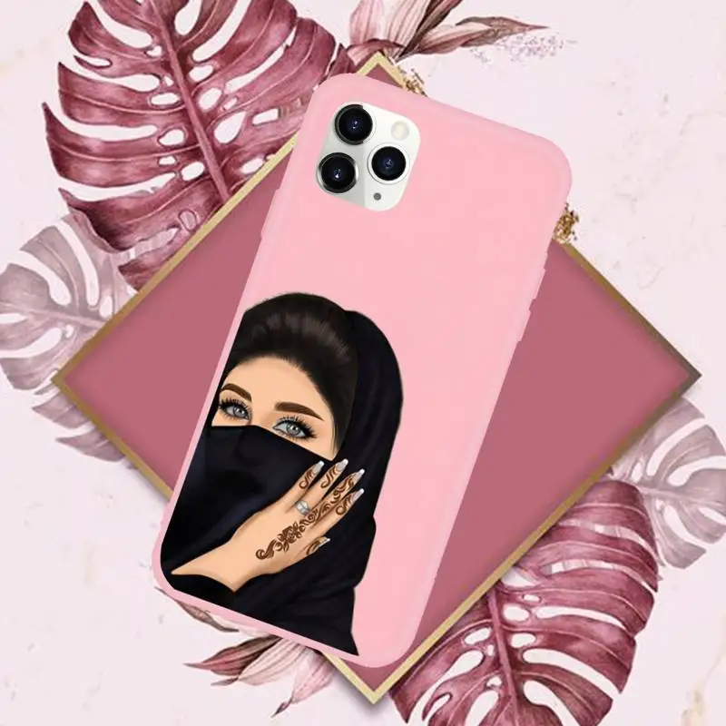 

Muslim Islamic Arab Hijab Face Girl Eyes Phone Case Candy Color for iPhone 6 7 8 11 12 s mini pro X XS XR MAX Plus
