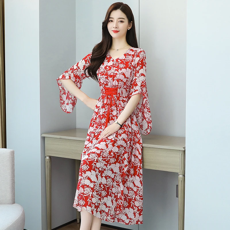 

Maxi Dresses For Women Summer 2021 Short Sleeve Dress Chiffon Bodycon Vestido Casual Robe Clothes Floral Mode Femme Green Long