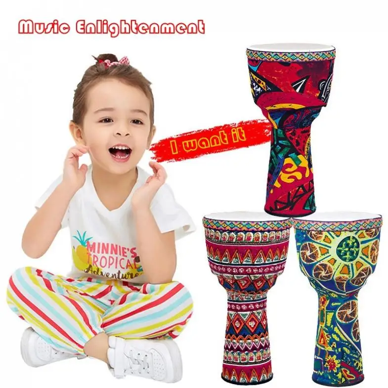 8 дюймов Африканский Djembe барабан красочные ткани искусства ABS баррель ПВХ кожи детей ручные барабаны