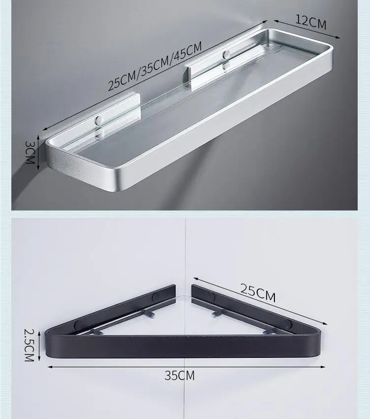 bathroom shelf bath shower shelf nail free glass shelf satin bathroom corner shelf 25 50cm aluminum kitchen storage holder free global shipping