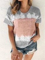 summer women baggy clothes loose casual round neck short sleeve colour strips printed t shirt ladies leisure fashion top tee