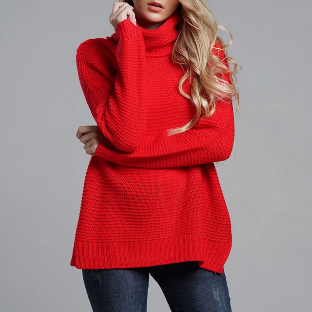 Женская мода осень и зима сплошной цвет трикотажные свитера Женские однотонные