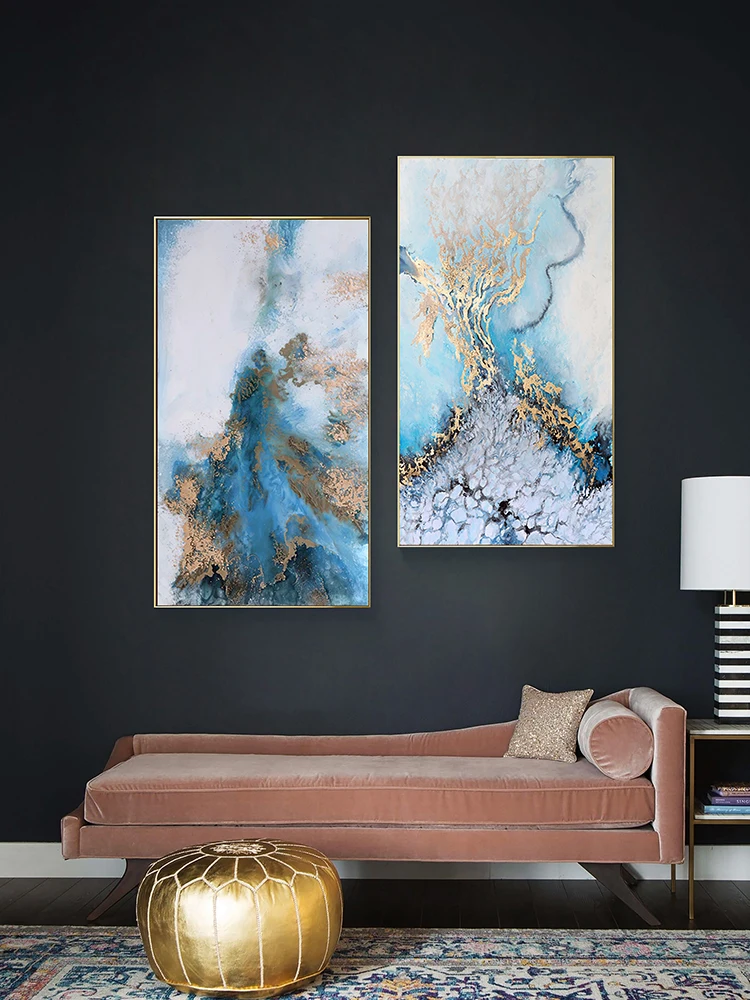 Абстрактный синий холст настенный художественный плакат и печать для гостиной