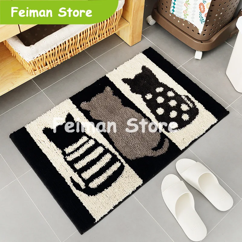 Скандинавский мультфильм внутренний входной коврик Флокирование милый Кот