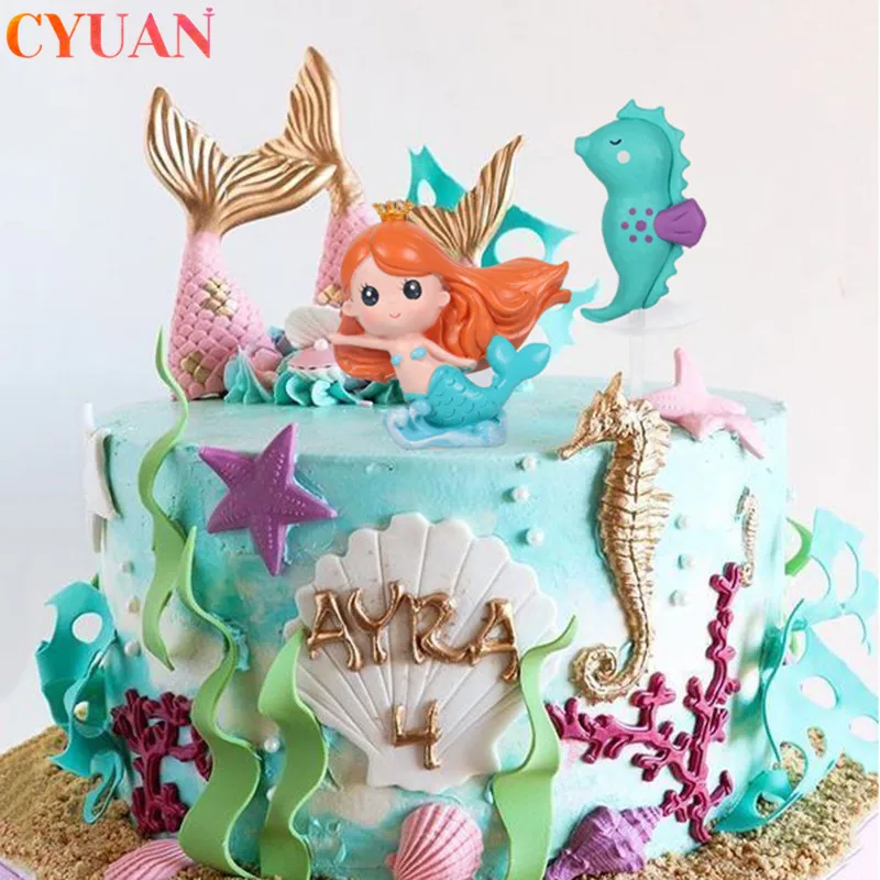 Корона русалки украшения блестящая ракушка рыбий хвост Морская звезда Торт