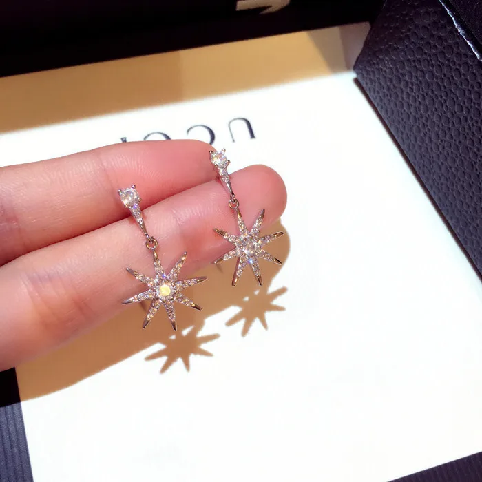 Шарм звезда падение Earrring AAAAA cz 925 серебро Бижу вечерние свадебные серьги подвески