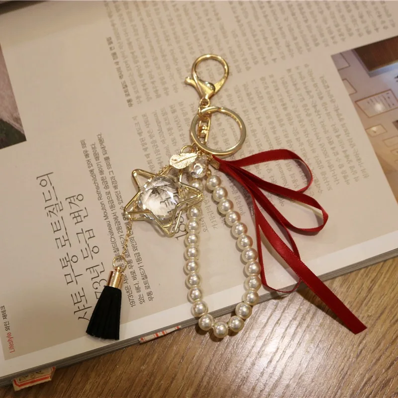 

Pearl Tassel Pendant Five-Pointed Star Key Chain Car Bag Keychain Fashion Small Gift Pendant Accessories Keyring