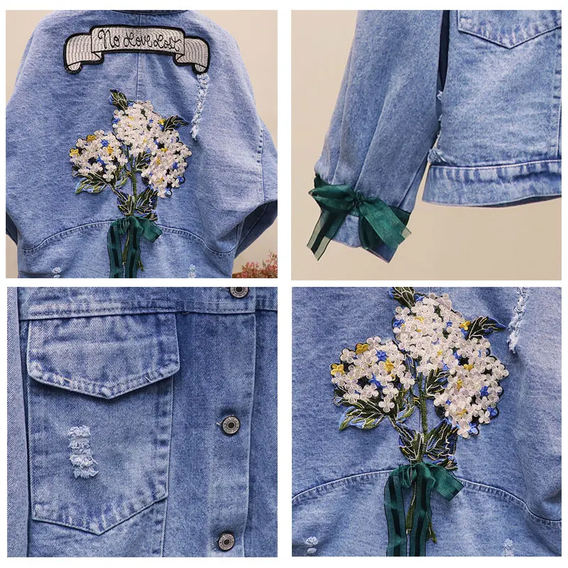 Женская джинсовая куртка с дырками свободного покроя|Женские куртки| |